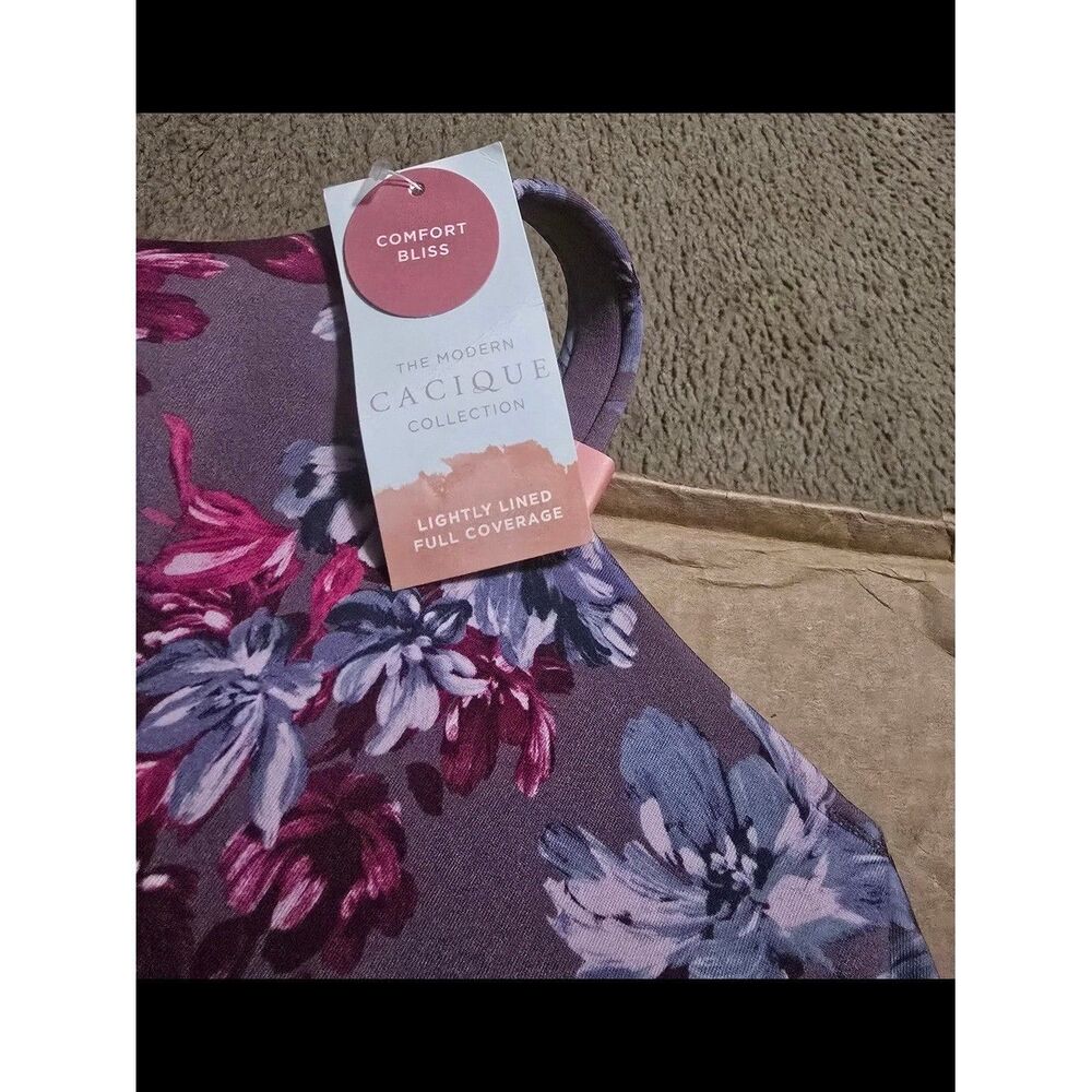 Cacique Plum Floral Underwire Bra and Brief Set Comfort Bliss 44DDD Briefs 18/20 - Picture 4 of 7